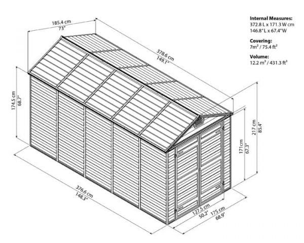 מחסן גינה סקיילייט 6X12 אפור/טאן