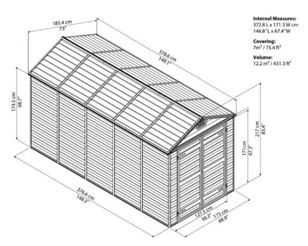 מחסן גינה סקיילייט 6X12 אפור/טאן