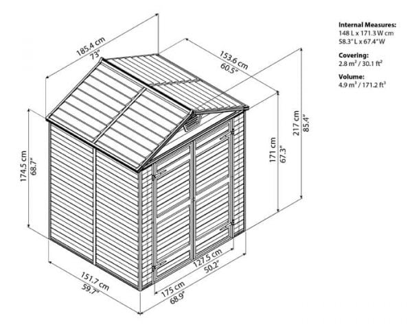 מחסן גינה סקיילייט 6X5 אפור/טאן