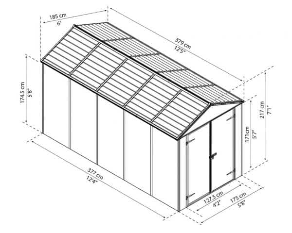 ⁦מחסן גינה רוביקון אפור 1.9X3.8 מטר (6X12 פיט)⁩ – תמונה ⁦3⁩
