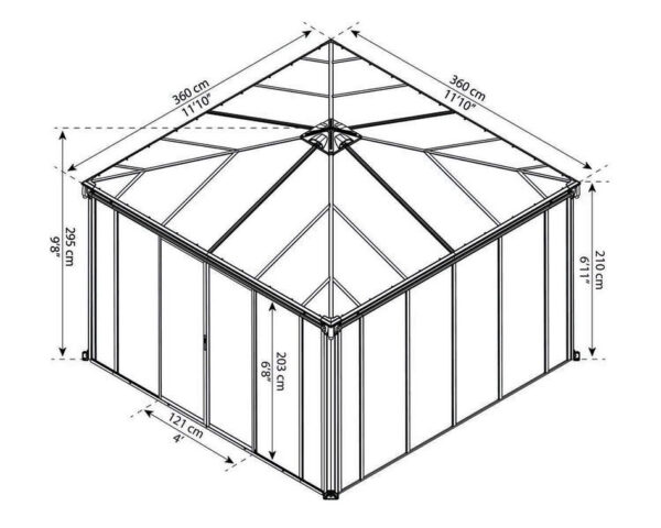 2780 גזיבו סגור לגינה Ledro אפור כהה 3.6X3.6