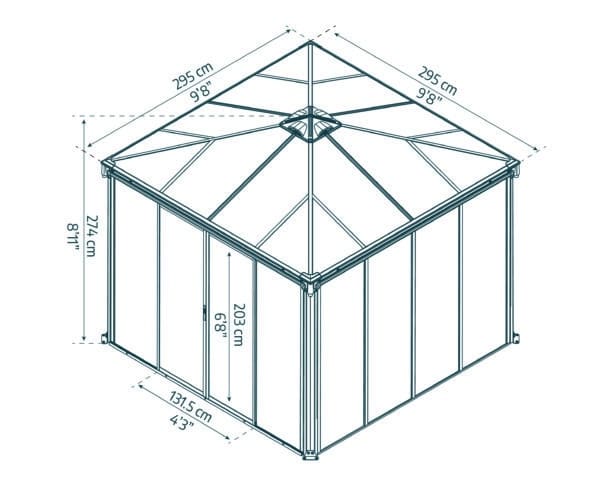 2779 גזיבו סגור לגינה Ledro אפור כהה 3X3