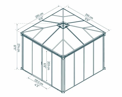 2779 גזיבו סגור לגינה Ledro אפור כהה 3X3