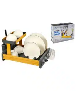 1770 מייבש כלים אלומיניום דו קומתי בגוון אפור משולב גוון עץ