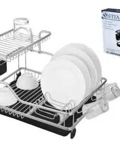 1780 מייבש כלים אלומיניום דו קומתי איכותי במיוחד בגוון כסף מגש שחור