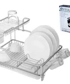 מייבש כלים אלומיניום דו קומתי איכותי במיוחד בגוון כסף משולב מגש בהיר 1781