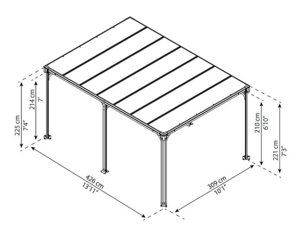 גזיבו לגינה MILANO גג שטוח אפור כהה 4.3x3 2862