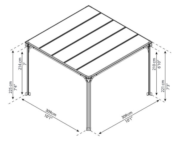 גזיבו לגינה MILANO גג שטוח אפור כהה 3x3 2861