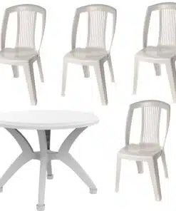 שולחן וכסאות לגינה סט שולחן עגול וארבעה כסאות פלסטיק איכותיים מדגם יונתן