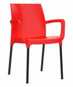 כסא נגיש עם מסעדי ידיים כסא פלסטיק דגם דן עם רגליים מאלומיניום אדום