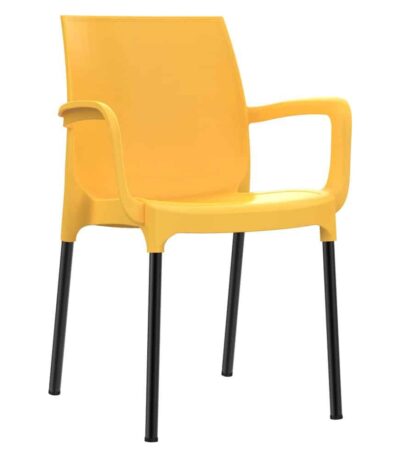 כסא נגיש עם מסעדי ידיים כסא פלסטיק דגם דן עם רגליים מאלומיניום צהוב