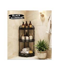 1847 מעמד פינתי למקלחת מאלומיניום בצבע שחור 3 קומות | מדפון פינתי לאמבטיה