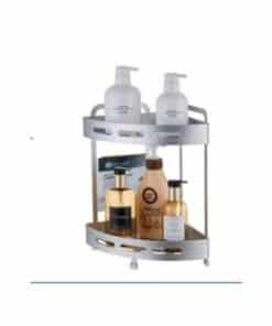 1850 מעמד פינתי למקלחת מאלומיניום בצבע כסוף 2 קומות | מדפון פינתי לאמבטיה