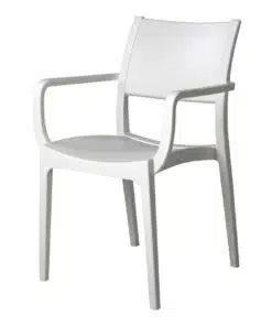 6544 כסא פלסטיק איכותי עם מסעדי ידיים דגם ורונה לבן