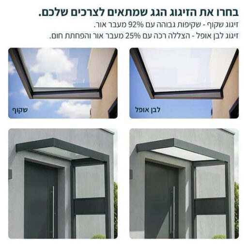 2874 גגון .Sophia אפור שקוף 1X2.2 עם קיר צד אחד
