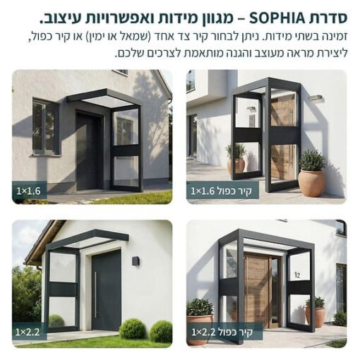 2874 גגון Sophia אפור ..שקוף 1X2.2 עם קיר צד אחד